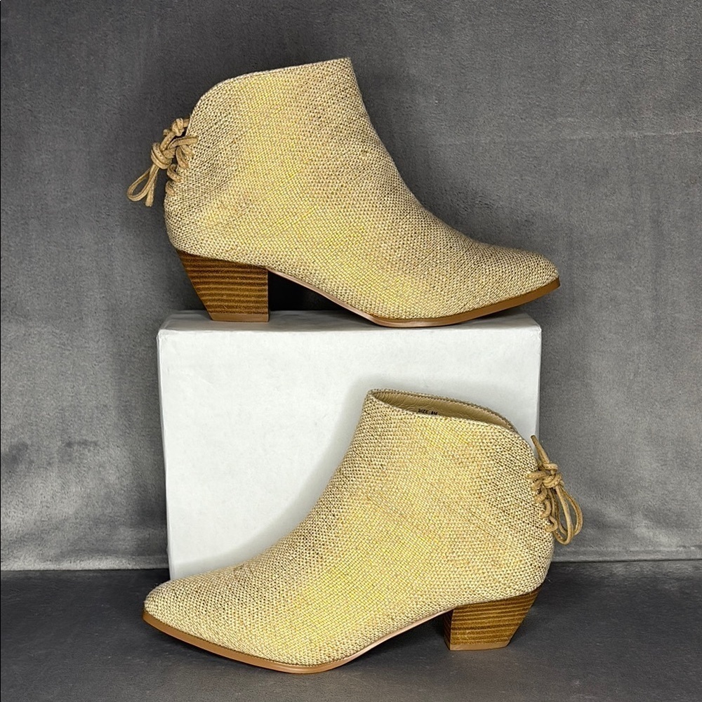 Anthropologie Farylrobin Metallic Linen Ankle Boots 8M